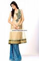 EW7273 Peach Yellow Medium Electric Blue Crinkle Chiffon Banarasi Jamawar Evening Dress