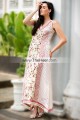 EW7504 White Off White Crinkle Chiffon Raw Silk Embroidered Evening Dress