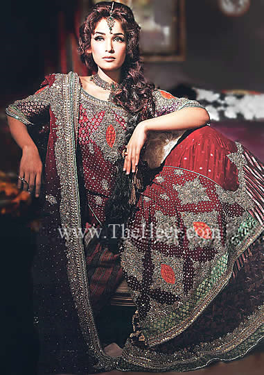 red and black bridal lehenga