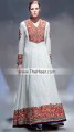 AK7997 Off White Crinkle Chiffon Raw Silk Anarkali Dress