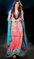 PW6461 Indian Red, Capri And Old Mauve Crinkle Chiffon Velvet And Jamawar Anarkali Style