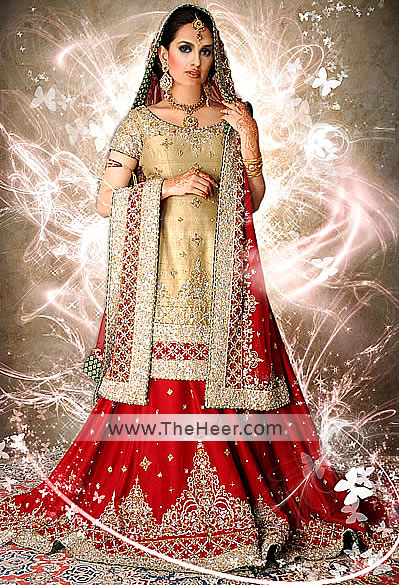 Golden Red Pakistani Bridal Dresses