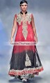 AK7995 Brick Red Black Crinkle Chiffon Banarasi Jamawar Anarkali Dress