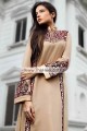 EW7595 Tan Maroon Crinkle Chiffon Banarasi Jamawar Raw Silk Evening Dress