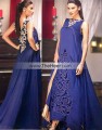 EW7685 Blue Pigment Crinkle Chiffon Charmeuse Silk Evening Dress