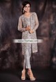 PW6833 Silver Crinkle Chiffon Self Design Jamawar Raw Silk Party Dress