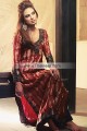EW7695 Lava Red Black Banarasi Jamawar Raw Silk Crinkle Chiffon Evening Dress