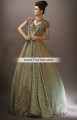 MX6701 Light Fallow Eton Blue Crinkle Chiffon Banarasi Jamawar Crepe Silk Wedding Maxi Gown