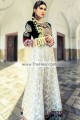 EW7596 Black Off White Banarasi Crinkle Chiffon Velvet Raw Silk Crinkle Chiffon Evening Dress
